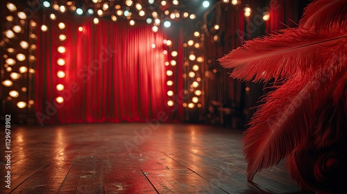 Red feathers stealing the show on empty cabaret stage
