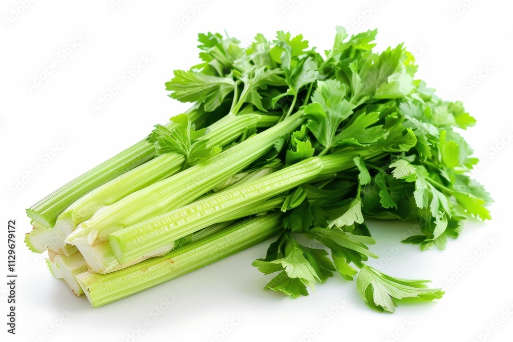Celery and leaves on white background Celery and leaves on white background