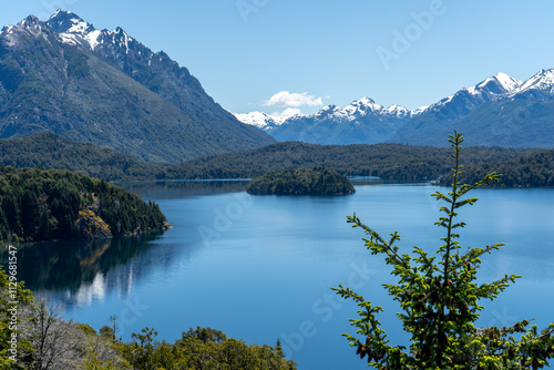 View from Cerro Campanario, Bariloche. Crystal Clear Lake and Majestic Andes Mountains