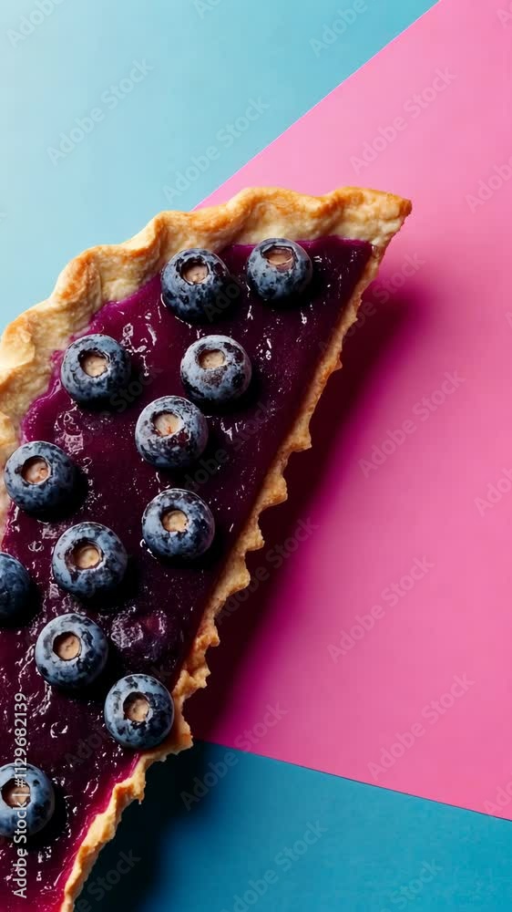 Blueberry tart with a vibrant crust on a pastel background showcasing culinary artistry
