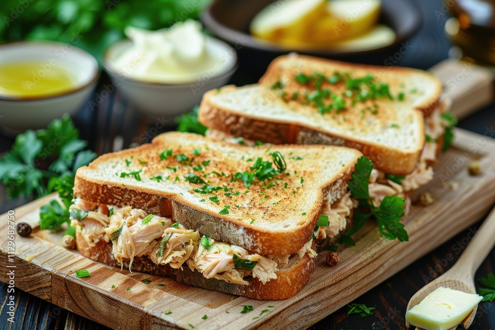 Chicken pate and butter sandwiches on the table Chicken pate and butter sandwiches on the table