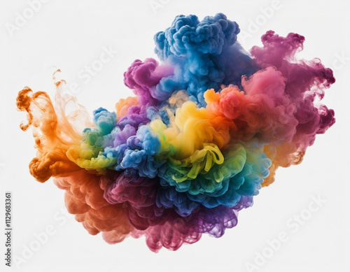 A bold explosion of rainbow smoke contrasts with a white backdrop, symbolizing the strength and vibrant spirit of the LGBTQI community.