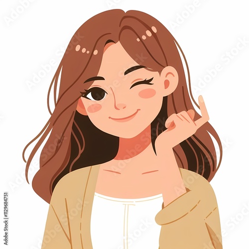 Winking Woman Illustration in Flat Style on White Background