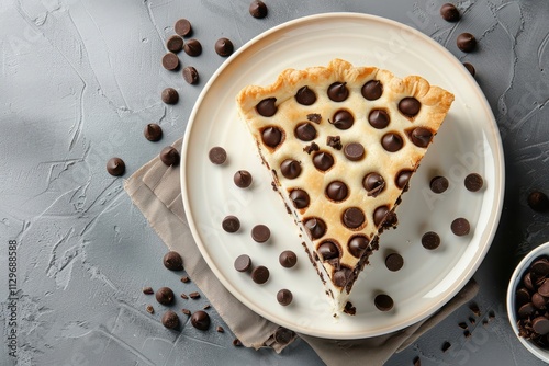 Chocolate drop biscuit pie on plate top down view