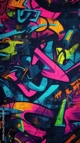 Abstract vibrant graffiti art with bold shapes and vivid colors in a modern urban style