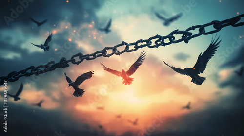 Freedom - Chains That Transform Into Birds - Charge Concept 