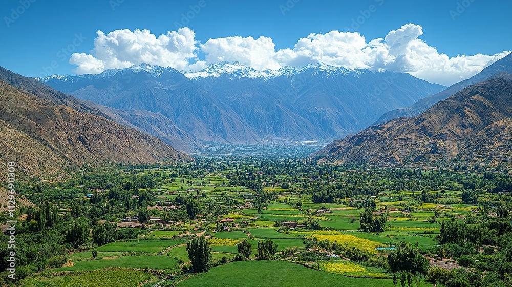 Andean Valley Farmland Beneath Snowcapped Mountains Andean Valley Farmland Beneath Snowcapped Mountains