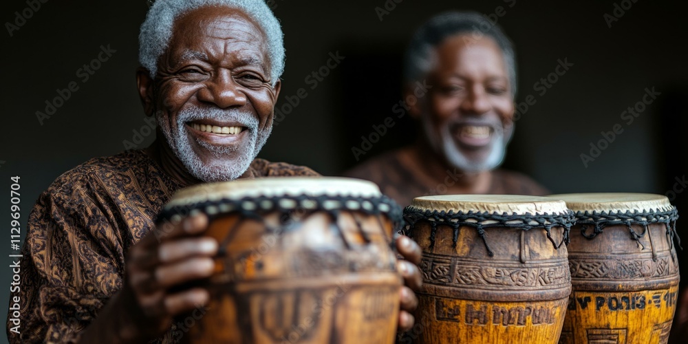  Smiling musicians with traditional drums capture joyful essence of Brazilian samba and carnival spirit