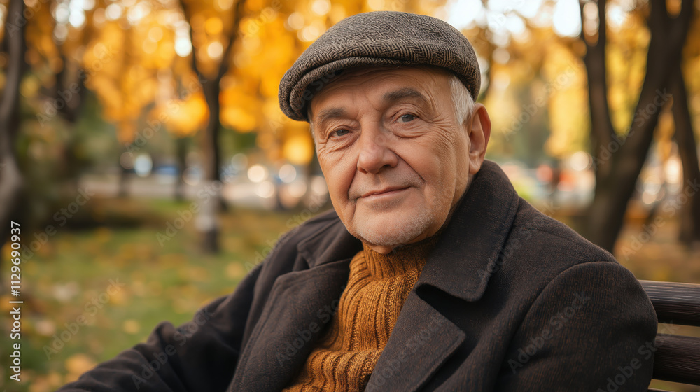 Autumn Afternoon: Elderly Man Sitting on a Park Bench Autumn Afternoon: Elderly Man Sitting on a Park Bench