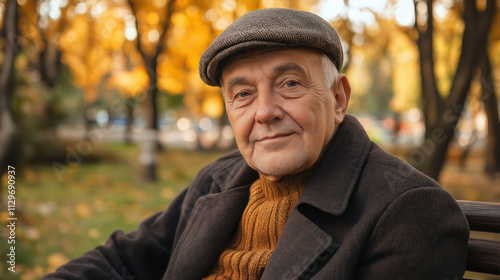 Autumn Afternoon: Elderly Man Sitting on a Park Bench