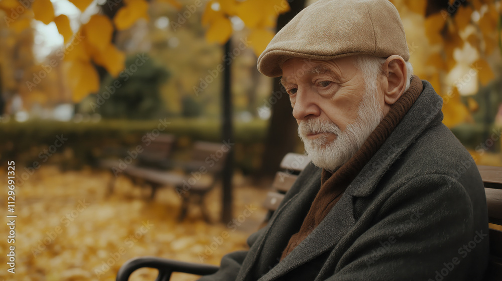 Autumn Afternoon: Elderly Man Sitting on a Park Bench Autumn Afternoon: Elderly Man Sitting on a Park Bench