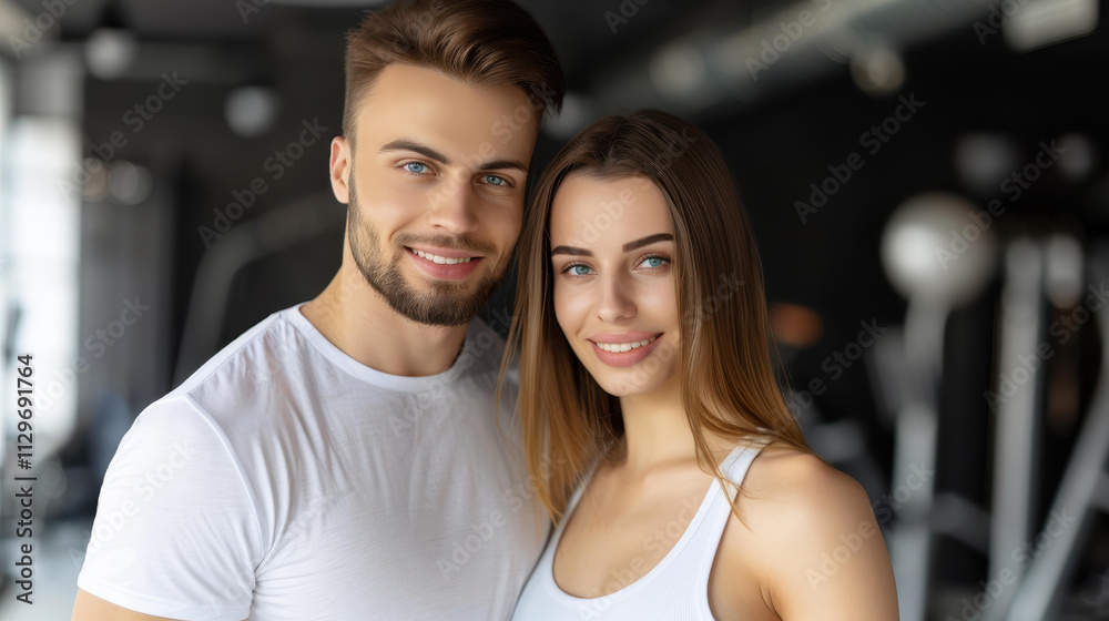 A fit couple shares laughs and stories during their workout break, enjoying fitness and each others company. A fit couple shares laughs and stories during their workout break, enjoying fitness and each others company.