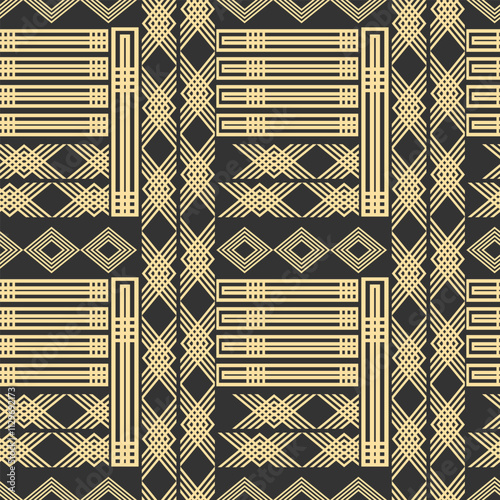 Seamless monochrome pattern with strict geometric composition. White on black. Vector illustration