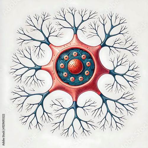 Vector infographic of Neuron and glial cells (Neuroglia). Astrocyte, microglia and oligodendrocyte, ependymal cells (ependymocytes and tanycytes)
 photo