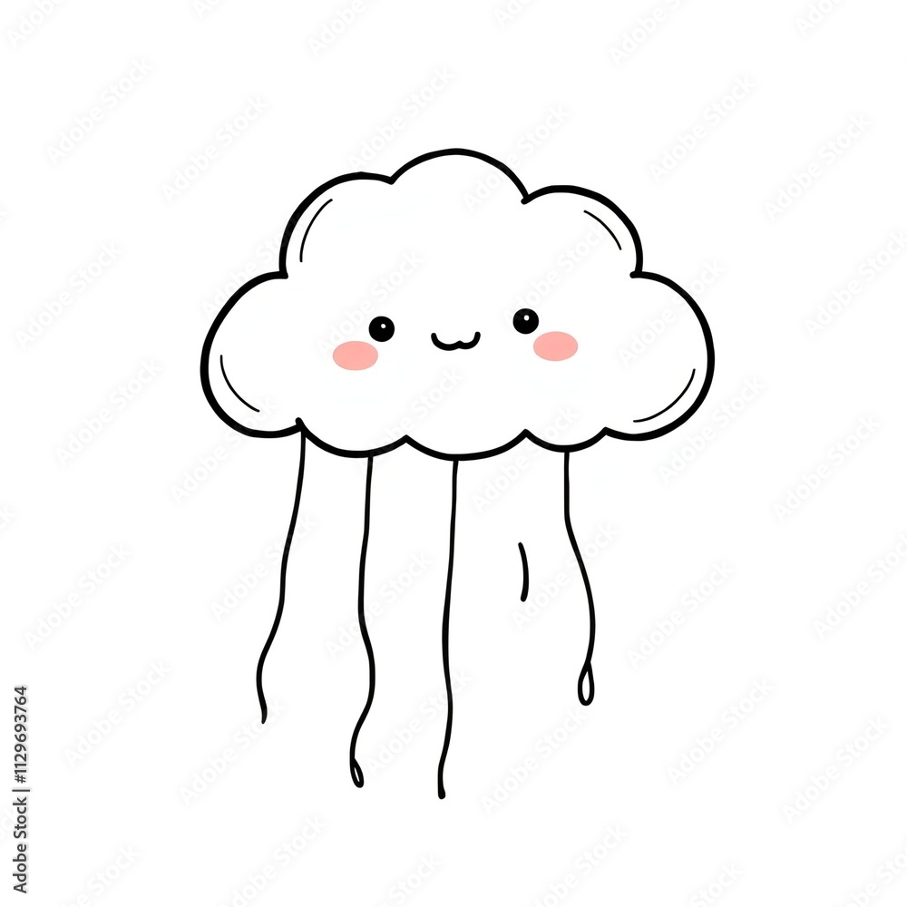 Fototapeta premium sheep with a smile, simple and cute doodle line cloudy