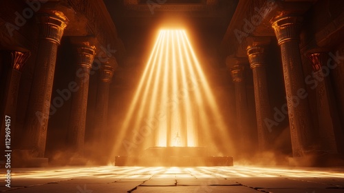 Soft divine rays, shining on an ancient temple, mystical atmosphere