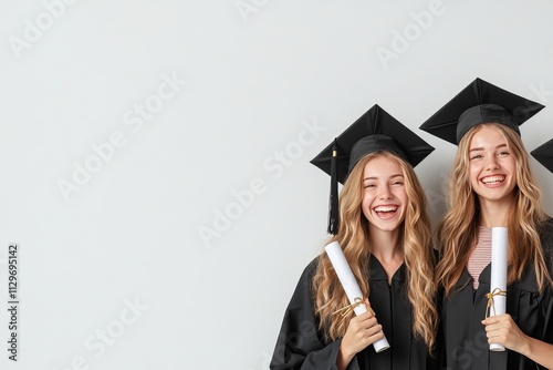 Graduates holding diploma rolls. Generative AI