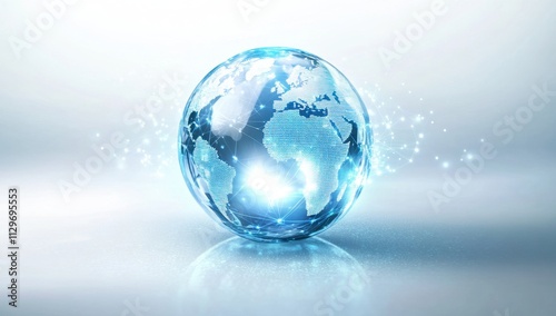 Abstract digital globe with global network connections on a white background, a technology and internet concept An abstract light blue hologram of the world in a glass sphere on a blur Generative AI