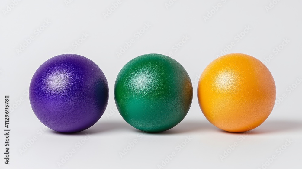 Set of three vibrant rubber balls, primary color palette, isolated, minimalist aesthetic, perfect for children's toys and playful concepts Set of three vibrant rubber balls, primary color palette, isolated, minimalist aesthetic, perfect for children's toys and playful concepts