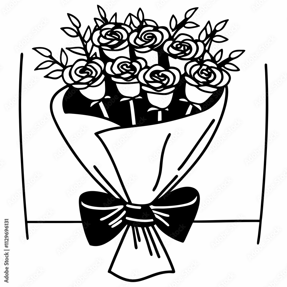 Create rose bouquet tied with a ribbon ,White Background Create rose bouquet tied with a ribbon ,White Background