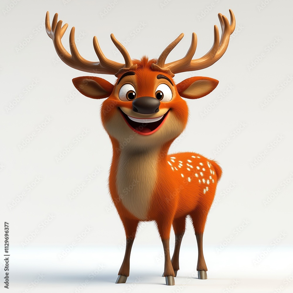 Cute cartoon red deer stands. Happy expression. Fluffy fur. Cartoon animal design. Perfect for kids products. Ideal for Christmas holiday themes. Good for wildlife nature designs. Suitable for Cute cartoon red deer stands. Happy expression. Fluffy fur. Cartoon animal design. Perfect for kids products. Ideal for Christmas holiday themes. Good for wildlife nature designs. Suitable for
