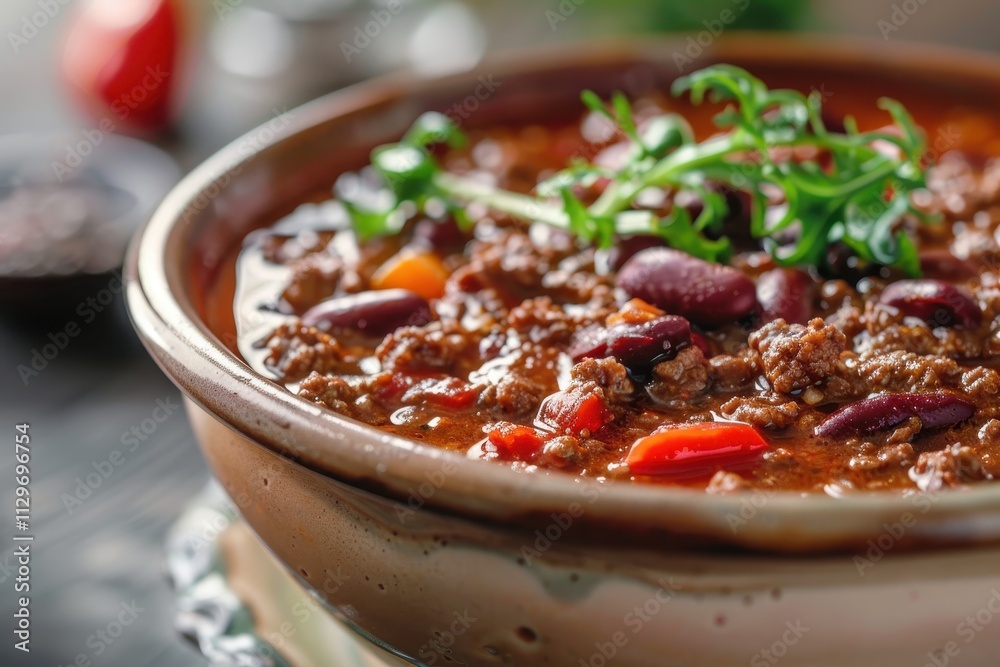 Close up of beef chili in bowl Close up of beef chili in bowl