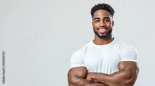 Muscular Man Smiling in Studio Portrait