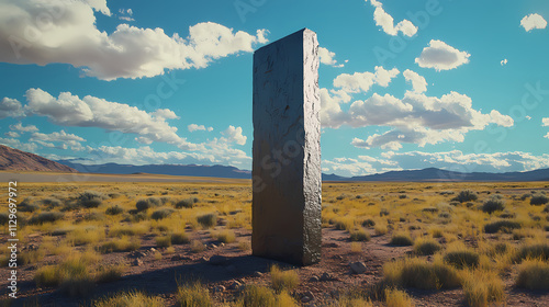 Tribute monolith in chubut province, argentina honoring welsh settlers with long shot view. Monolith. Illustration
