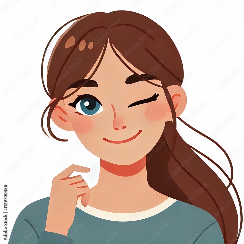 Winking Woman Illustration in Flat Style on White Background Winking Woman Illustration in Flat Style on White Background