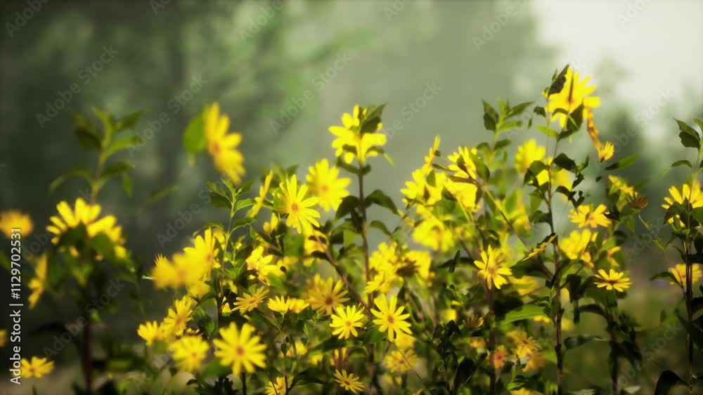 A bunch of yellow flowers in a field