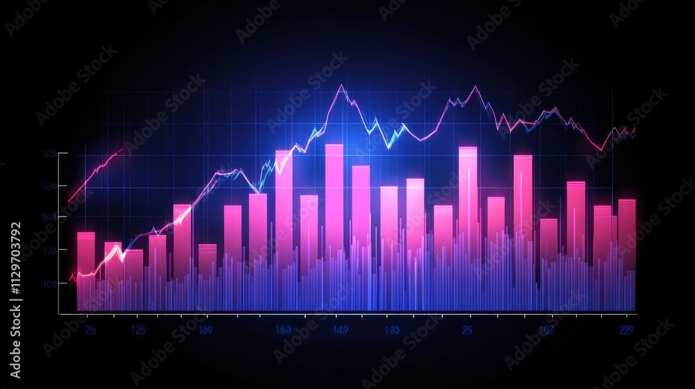 Neon Stock Market Graph, Financial Growth Chart