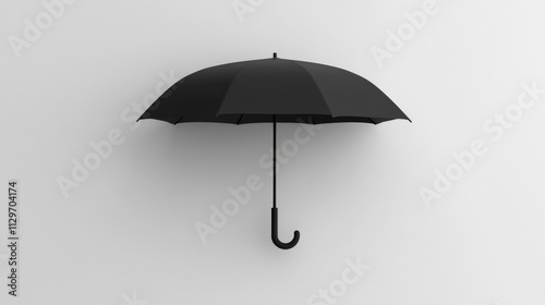 A Minimalist Black Umbrella against a Clean White Background, Perfect for Weather-Related Themes, Protection and Personal Accessories in Stock Photography