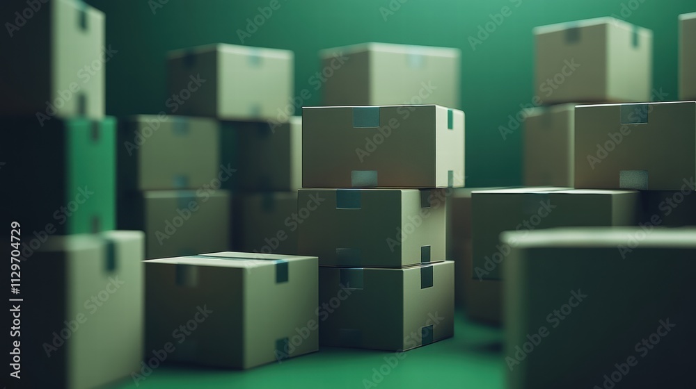 Obraz premium Stacked Cardboard Boxes on Green Background