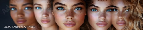 A diverse group of beautiful women with natural beauty and glowing smooth skin. Portrait of many attractive female fashion models with great skincare of all races, tones and style,