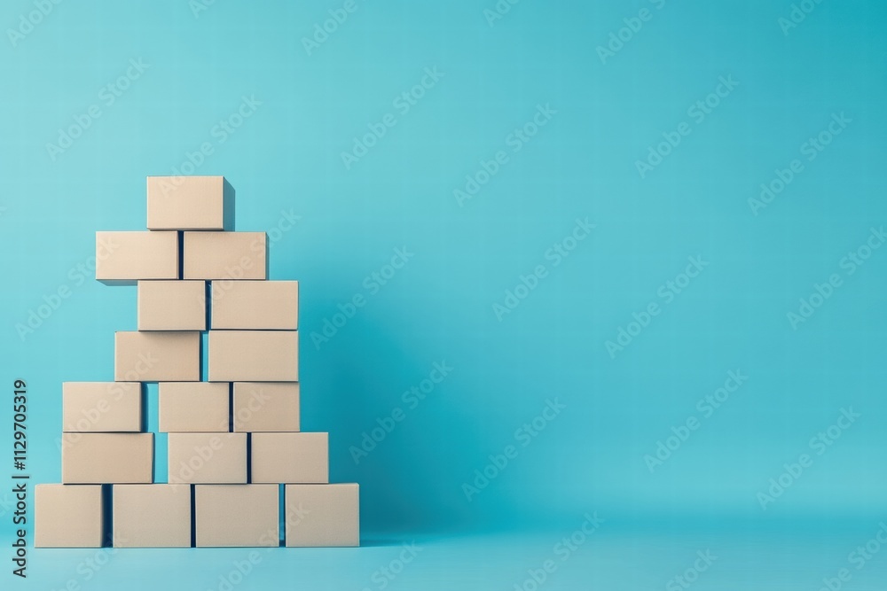Stack of Cardboard Boxes on Blue Background Stack of Cardboard Boxes on Blue Background