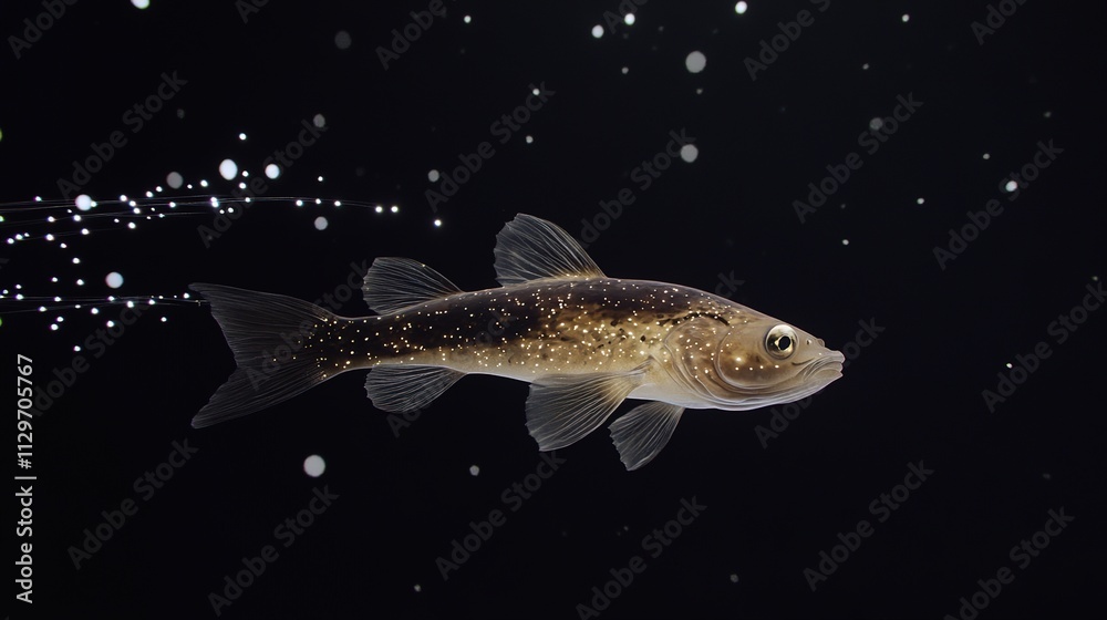 Mystical Fish Swimming Through a Trail of Glimmering Stars – Dreamy Underwater Scene Mystical Fish Swimming Through a Trail of Glimmering Stars – Dreamy Underwater Scene