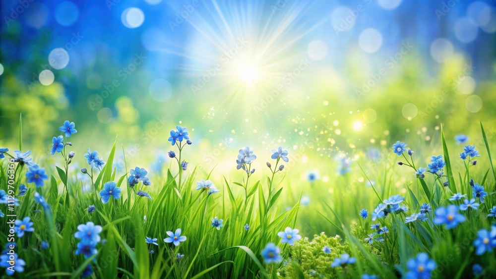 Beautiful spring meadow background with vibrant blue flowers and lush green grass , spring, meadow, background Beautiful spring meadow background with vibrant blue flowers and lush green grass , spring, meadow, background