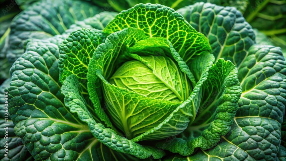 Fototapeta premium Close-up of fresh cabbage with vibrant green leaves , food, vegetable, healthy, organic, leafy, nutritious, farm, agriculture