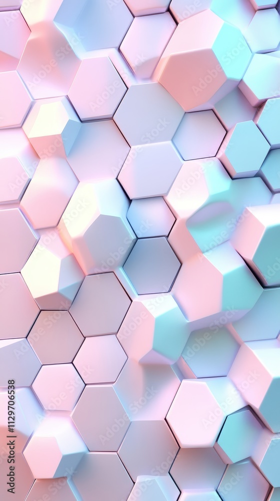 Abstract pastel hexagonal mosaic with a soft gradient and three-dimensional geometric texture Abstract pastel hexagonal mosaic with a soft gradient and three-dimensional geometric texture