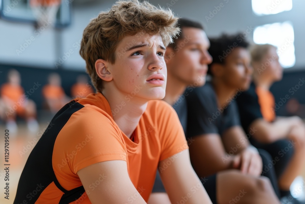 Obraz premium A group of young athletes in orange uniforms captures the essence of teamwork and engagement while training during a basketball drill session.