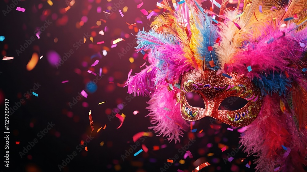 Fototapeta premium Vibrant carnival celebration mask festive event colorful background energetic atmosphere