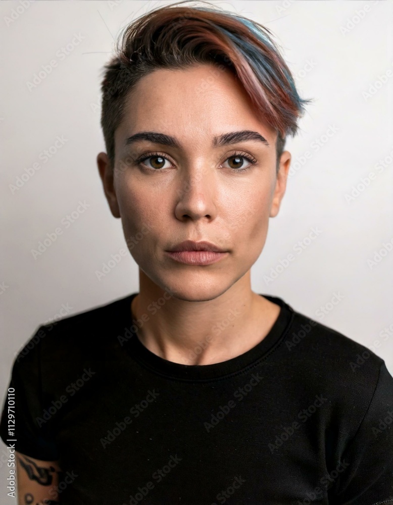 portrait of a non binary person face and shoulders portrait of a non binary person face and shoulders