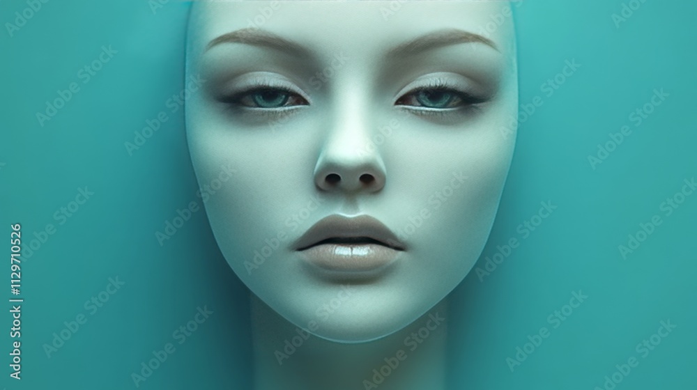 A woman's face is shown in a blue background A woman's face is shown in a blue background