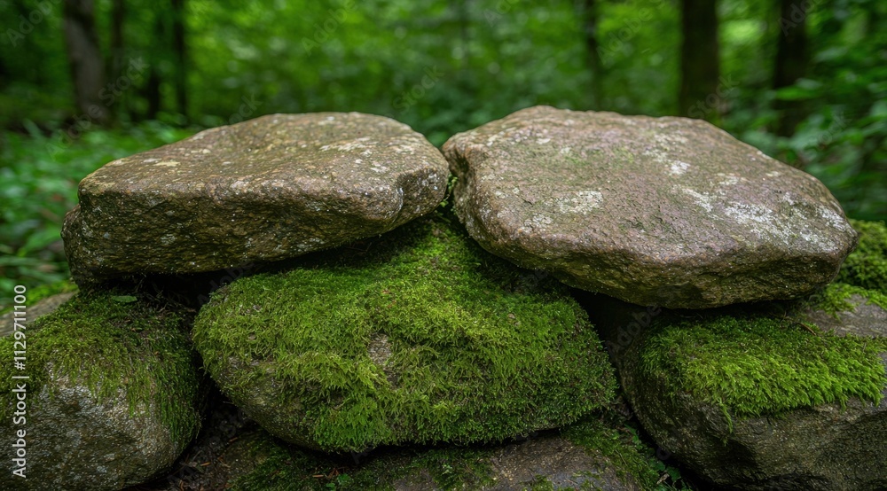 Moss-covered rocks in a lush forest Moss-covered rocks in a lush forest