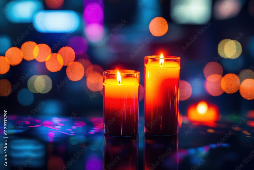 Burning Candles in Neon City Lights Burning Candles in Neon City Lights