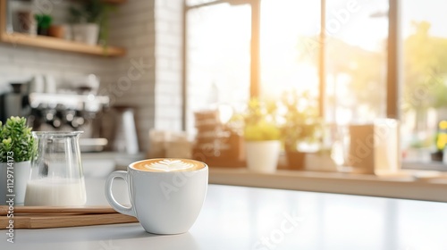 Wallpaper Mural A cozy caf? scene with a latte, milk, and greenery. Torontodigital.ca