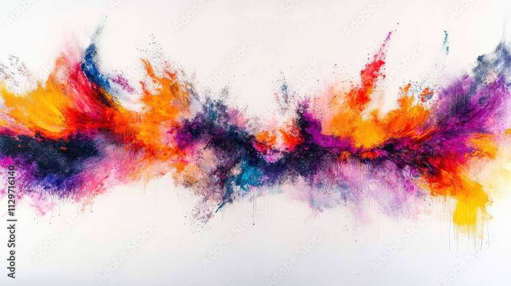 A dynamic abstract composition of colorful powder explosions, each hue vividly bursting outward in a symphony of motion and vibrancy, captured mid-air with intricate detail and sharp focus A dynamic abstract composition of colorful powder explosions, each hue vividly bursting outward in a symphony of motion and vibrancy, captured mid-air with intricate detail and sharp focus