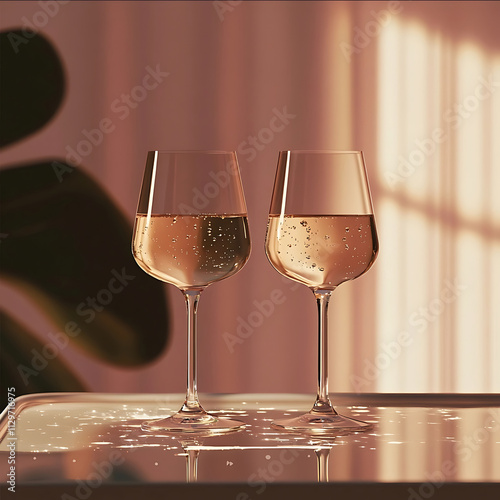 Modern minimalist and realistic logo design for a podcast called Dernier Verre featuring two sparkling cocktail glasses with subtle bubbles set in a cozy latenight photo