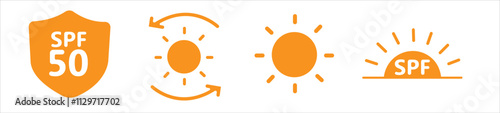 Sunlight and Ultraviolet Rays Vector Icon Set. UV vector illustration icons