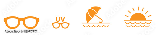 Sunlight and Ultraviolet Rays Vector Icon Set. UV vector illustration icons